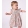 Babies' short-sleeved cotton dress and matching bloomers printed with hearts
