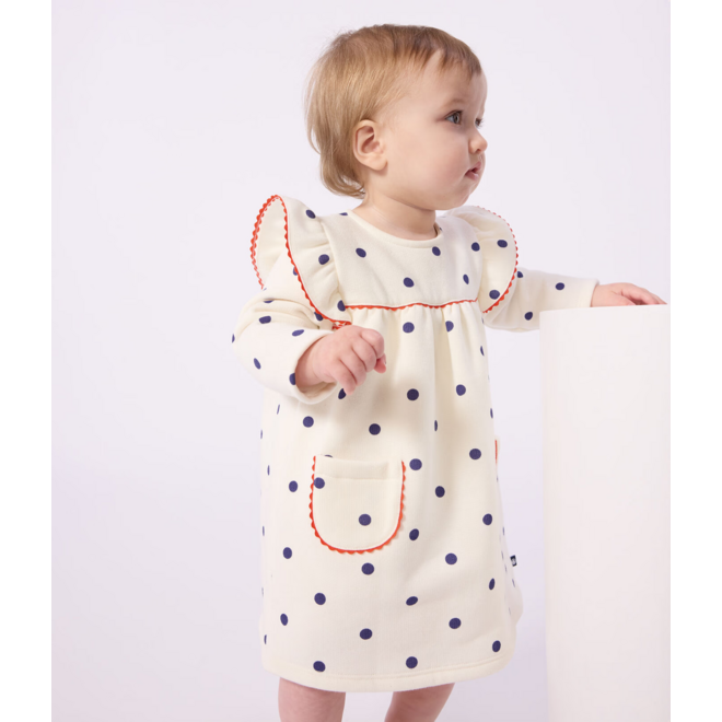Babies' long sleeved polka dot-print cotton dress