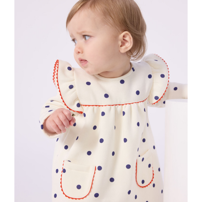 Babies' long sleeved polka dot-print cotton dress