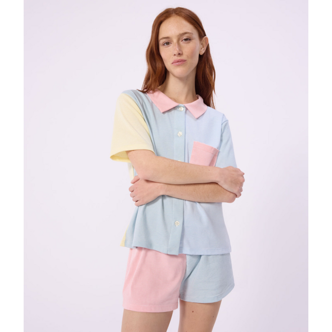 Women's striped cotton button-front pyjama shorts