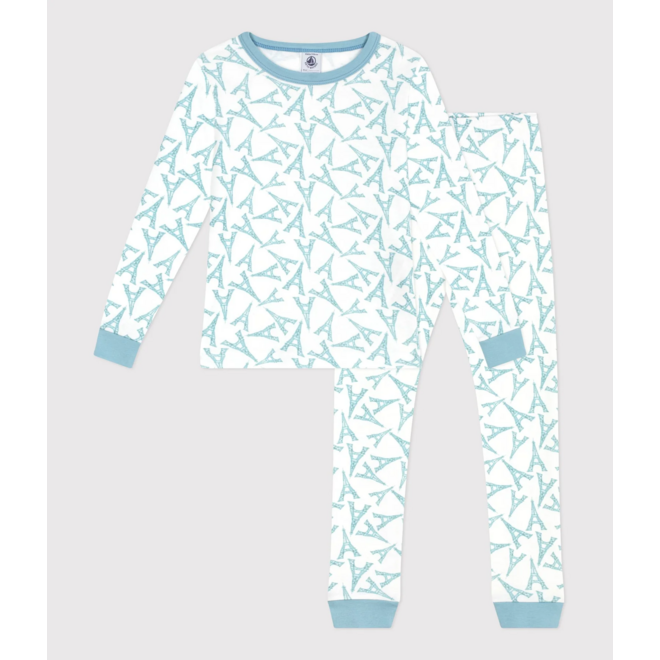 Children's very snug fitting Eiffel Tower print cotton pyjamas