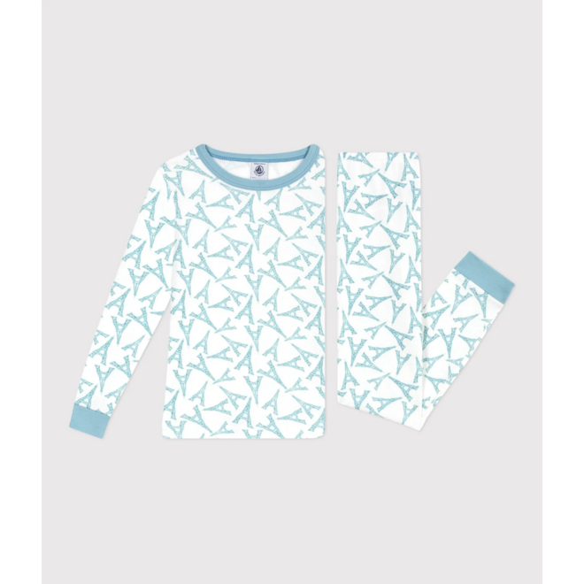 Children's very snug fitting Eiffel Tower print cotton pyjamas