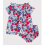 Babies' short-sleeved cotton dress and matching bloomers printed with flowers