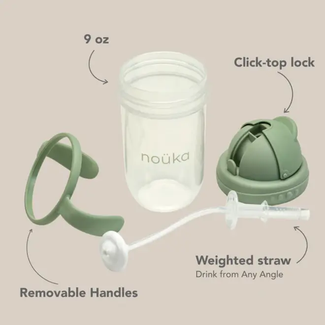 noüka Non-Spill Weighted Straw Cup 9 oz - Moss