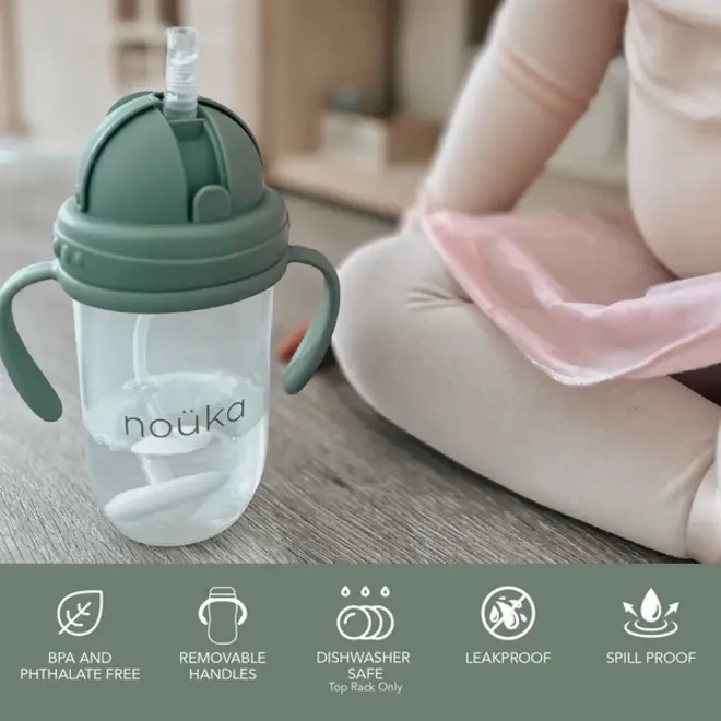 noüka Non-Spill Weighted Straw Cup 9 oz - Moss
