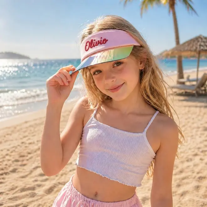 UV Protection Sun Visor Hat with Shield - Breakfast Art Fig Pink