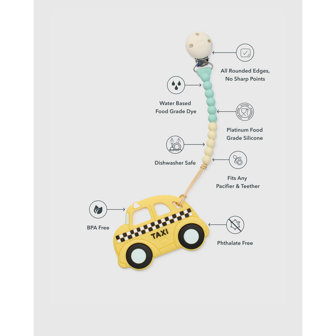 Pacifier Clip Teether Set Yellow Taxi