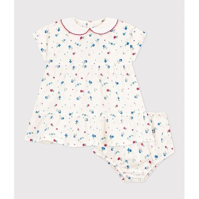 Babies' short-sleeved cotton dress and matching bloomers Flowers