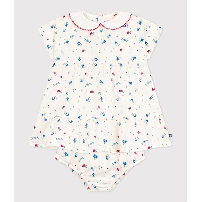 Babies' short-sleeved cotton dress and matching bloomers Flowers