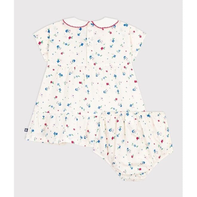 Babies' short-sleeved cotton dress and matching bloomers Flowers