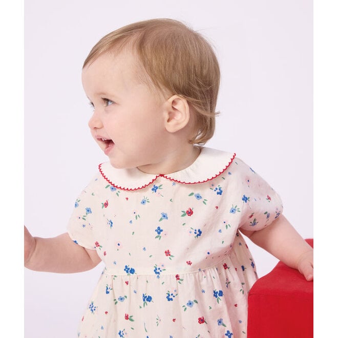 Babies' short-sleeved cotton dress and matching bloomers Flowers