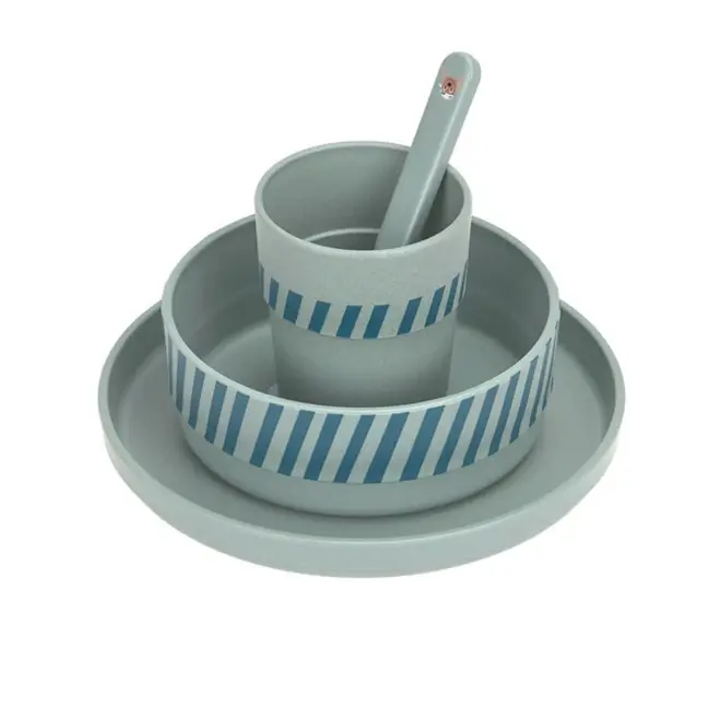 Lassig - Dish Set PP/Cellulose Tiny Team Dog (Plate, Bowl, Mug, Spoon)