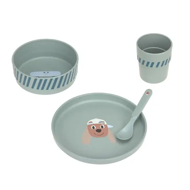 Lassig - Dish Set PP/Cellulose Tiny Team Dog (Plate, Bowl, Mug, Spoon)