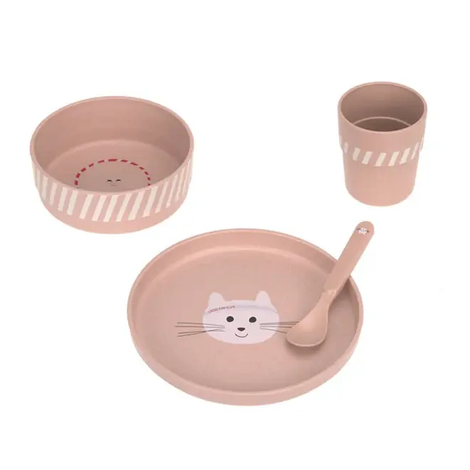 Lassig - Dish Set PP/Cellulose Tiny Team Cat (Plate, Bowl, Mug, Spoon)