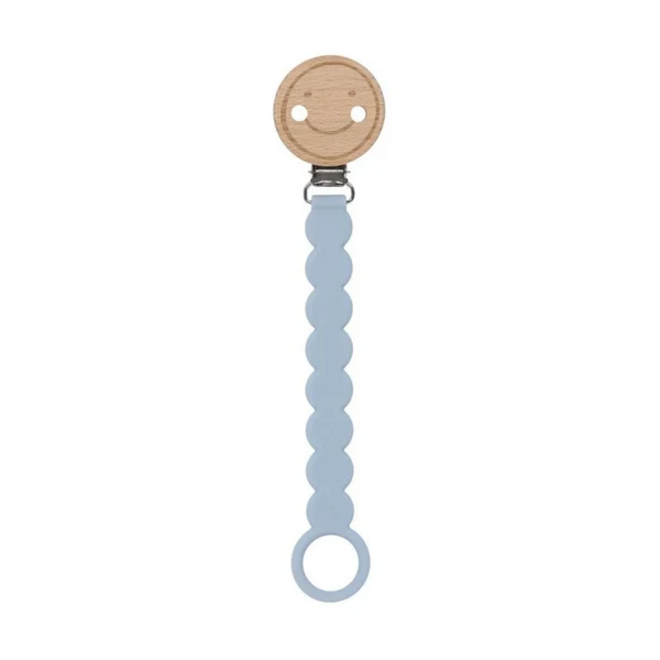 Lassig - Soother Holder Wood/Silicone Tiny Smile powder blue