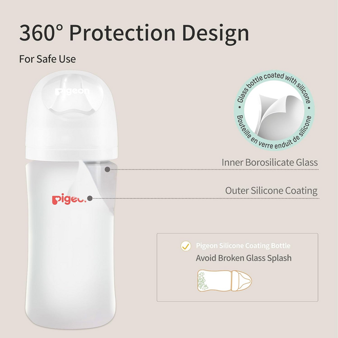 Pigeon - Silicone Glass Bottle 8oz with M Nipple 3M+ 2pk