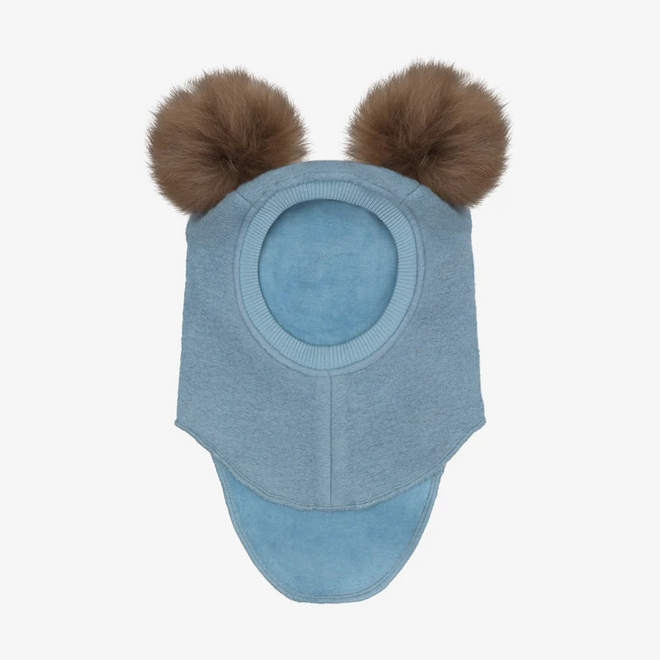 BALACLAVA WOOL ALPACA POMPOMS Windward Blue