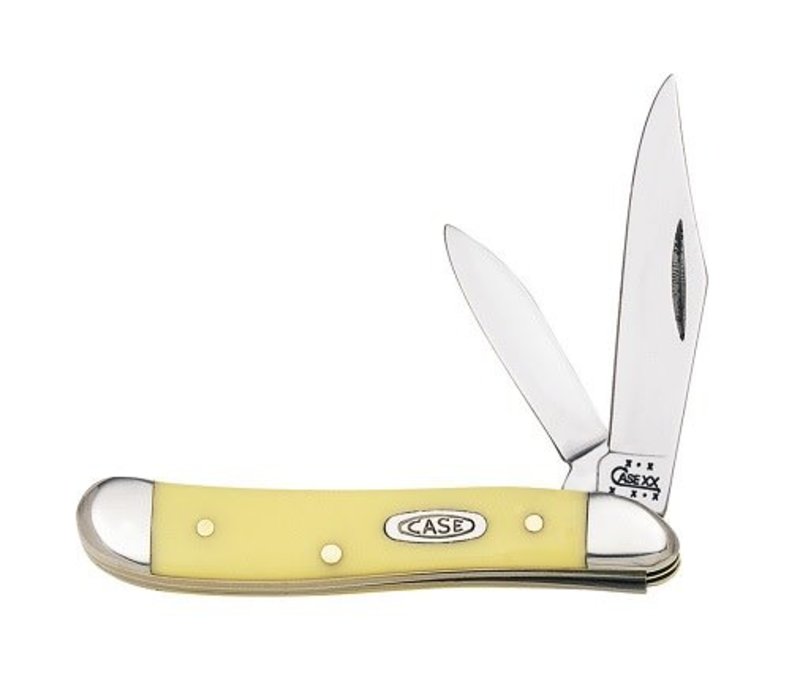 Case, Peanut with Yellow Delrin Handle and Carbon Steel (CV) Blades #CA030
