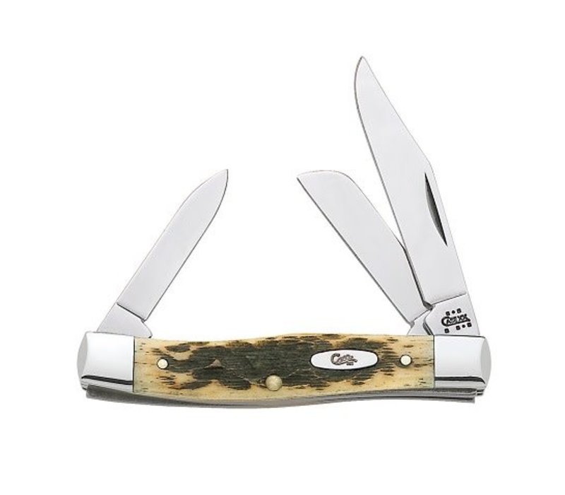 Case Medium Stockman with peach seed jig amber bone and carbon steel (CV) blades.
