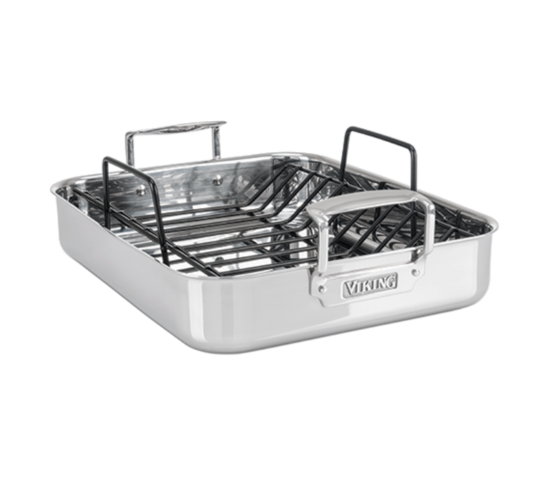 Viking 3-Ply Oval Roaster 8.5-Quart with Metal Induction Lid Rack