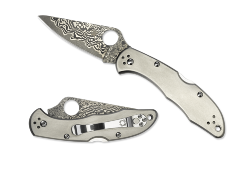 Spyderco Knives Spydero Delica 4 Titanium Handle and Damascus Spyderco Knives Spydero Delica 4 Titanium Handle and Damascus