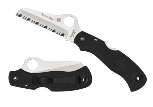 Spyderco Knives Spyderco, Rescue 79mm Black FRN and VG10 Serrated