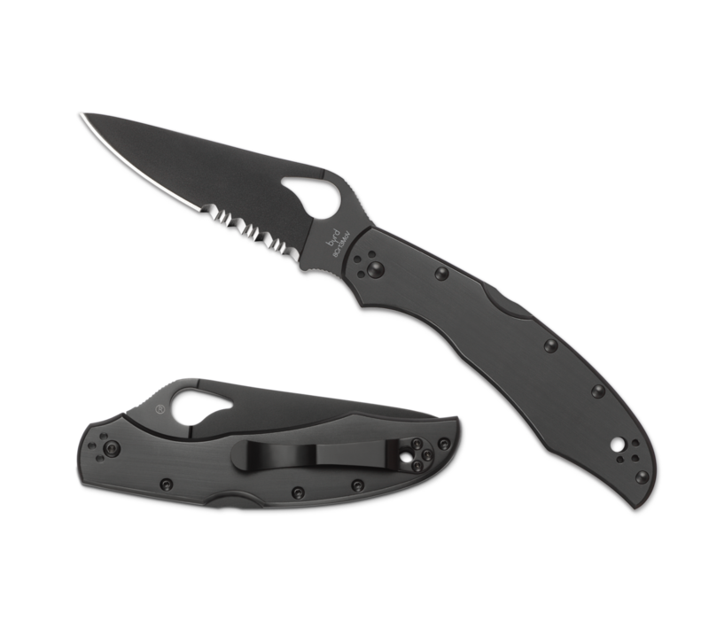 Spyderco Cara Cara 2-  Black, Stainless Handle, Partially Serrated Blade