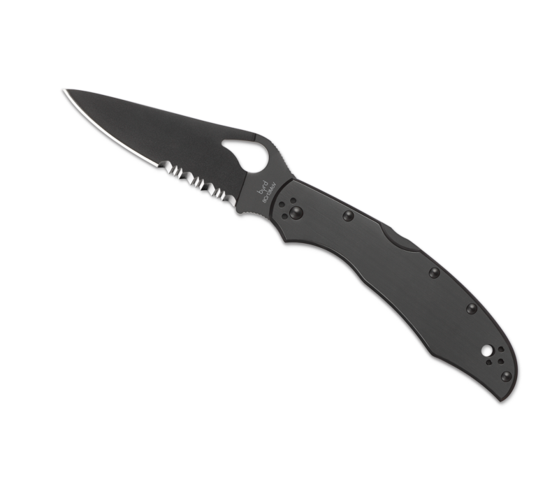 Spyderco Cara Cara 2-  Black, Stainless Handle, Partially Serrated Blade