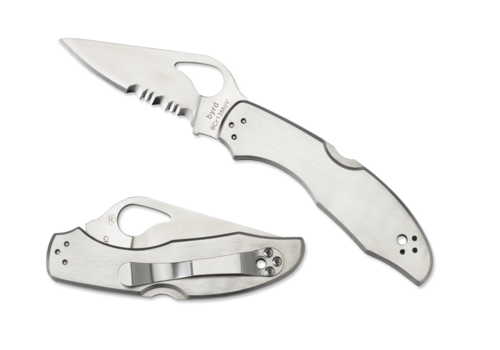 Byrd Knives BY04PS2--Spyderco, Byrd Meadowlark 2 w/ Stainless Handle and 8Cr13MoV Stainless Serrated Blade