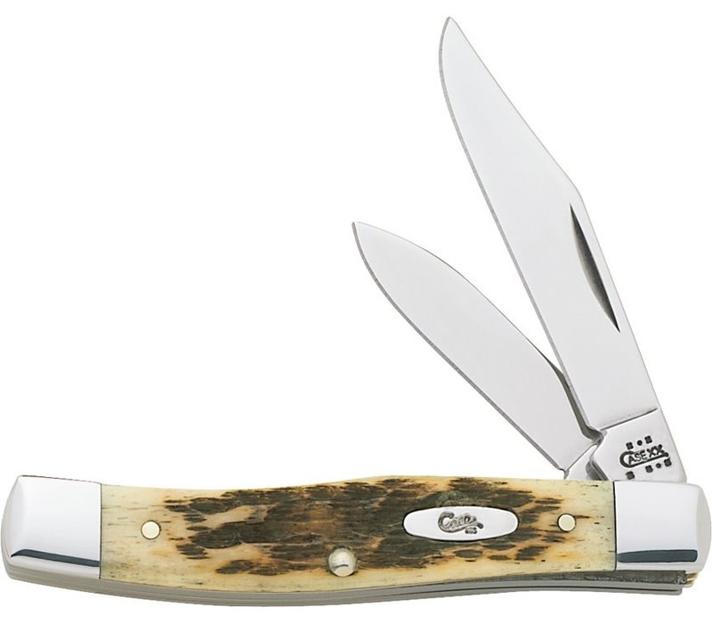 CA077--Case, Small Texas Jack w/ Amber Bone and Carbon Steel (CV) Blade