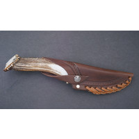 ME2010--Silver Stag, Mountain Edge w/ Crown Handle and D2 Tool Steel Blade w/ Leather Sheath