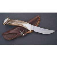 ME2010--Silver Stag, Mountain Edge w/ Crown Handle and D2 Tool Steel Blade w/ Leather Sheath