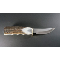 ME2010--Silver Stag, Mountain Edge w/ Crown Handle and D2 Tool Steel Blade w/ Leather Sheath