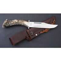 Silver Stag, Deep Valley w/ Crown Handle and D2 Tool Steel Blade w/ Leather Sheath