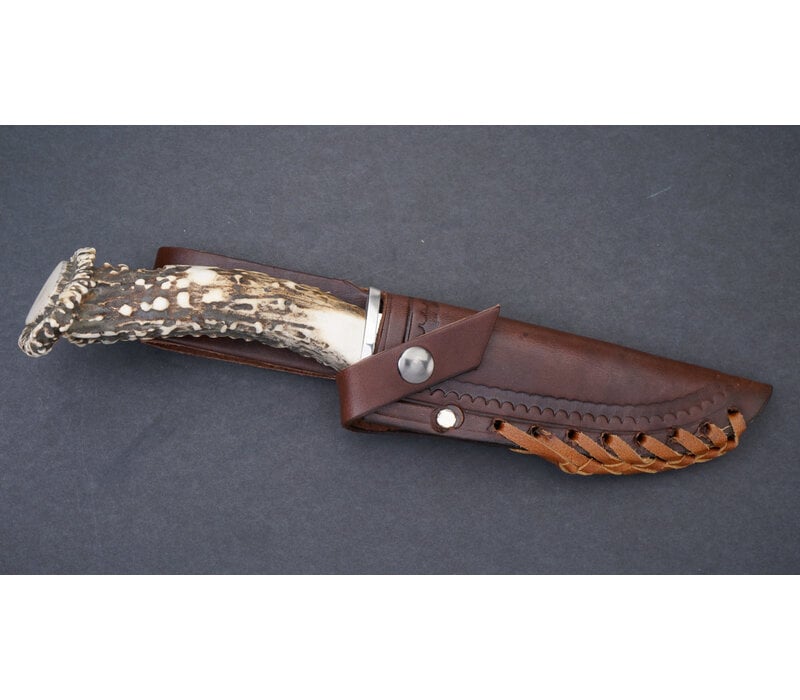 Silver Stag, Deep Valley w/ Crown Handle and D2 Tool Steel Blade w/ Leather Sheath