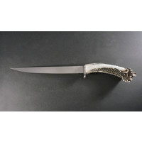 Silver Stag, Alaska Fillet Crown Handle and AEB-l Stainless w/ Leather Sheath