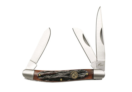 ABKT - American Buffalo Knife & Tool ABKT Roper Series Chaparral Stockman Brown Jigged Bone, 1065 Carbon Steel Blades
