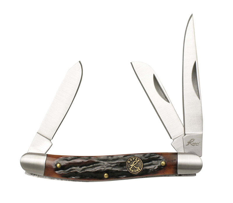 ABKT Roper Series Chaparral Stockman Brown Jigged Bone, 1065 Carbon Steel Blades