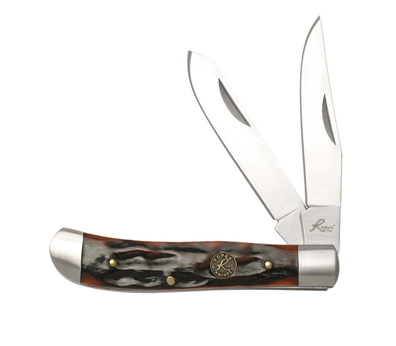 ABKT Roper Series Chaparral Mini Trapper- Brown Jigged Bone, 1065 Carbon Steel