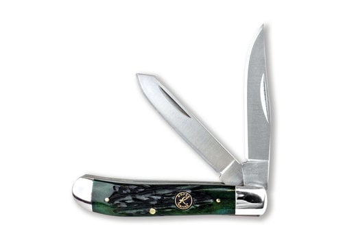 ABKT - American Buffalo Knife & Tool ABKT Chaparral Series Mini Trapper- Green Bone, 1065 Carbon Steel Blades