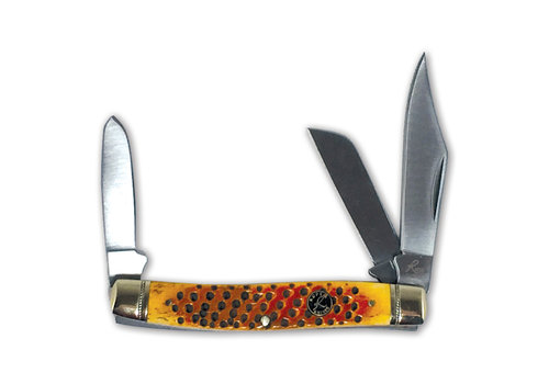 ABKT - American Buffalo Knife & Tool RP0001CPV--ABKT, Viper Series Stockman, Orange/Brown Pitted Bone "Pit Viper" w/ 1065 Carbon Steel Blade