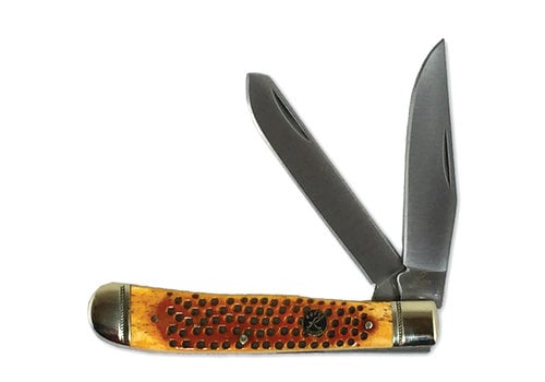 ABKT - American Buffalo Knife & Tool ABKT Roper Series Pit Viper Trapper- 1065 Carbon Steel, Pitted Bone Handle
