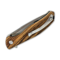ABKT Roper Outlaw Linerlock Flipper D2 Steel, Zebrawood Handle