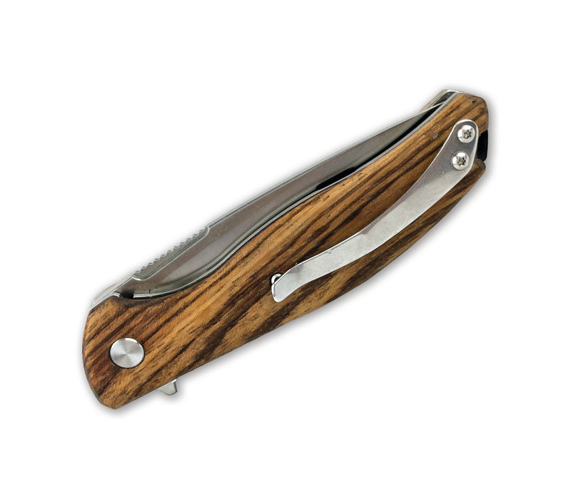 ABKT Roper Outlaw Linerlock Flipper D2 Steel, Zebrawood Handle