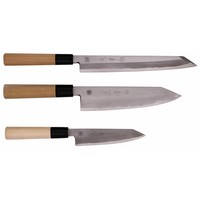 SET-KOKAJI-3--Kikuichi, Kokaji White Carbon Kiritsuke 3 Knife Set (Yanagi 240mm, Gyuto 210mm, Petty 150mm), Ho Wood