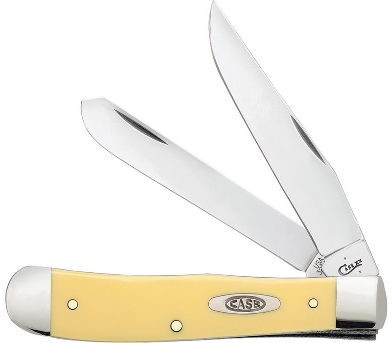 Case Cutlery Trapper With Pocket Clip- CV Carbon Steel, Yellow Synthetic Handle
