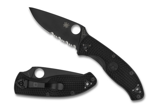 Spyderco Knives Spyderco, Tenacious Partially Serrated Black 8Cr13Mov, Black FRN
