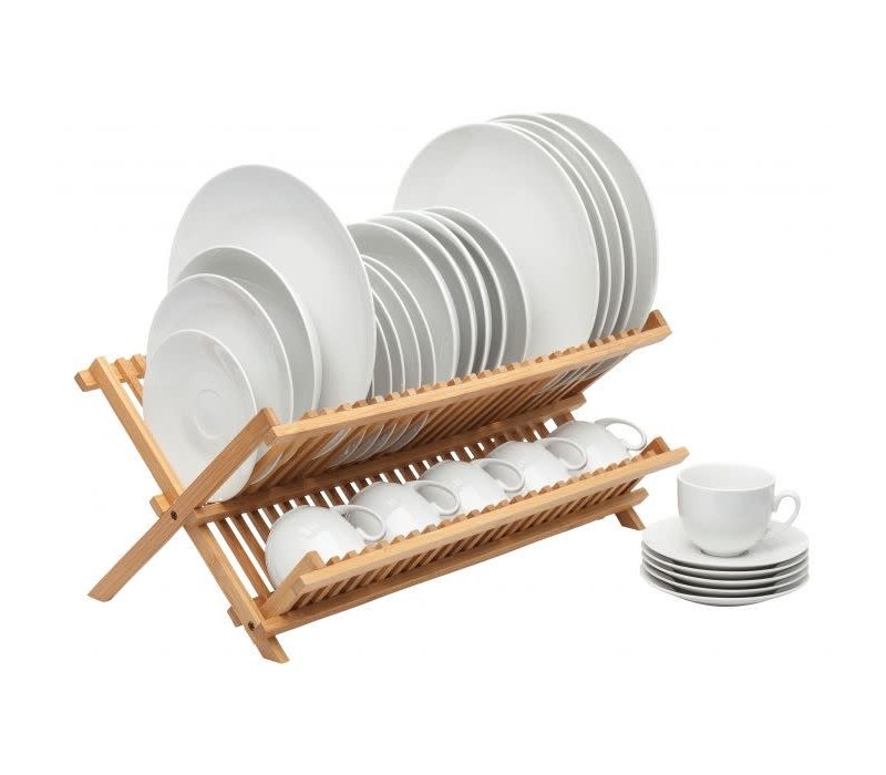 HIC Kitchen Bamboo Foldable Compact Dish Drying Rack