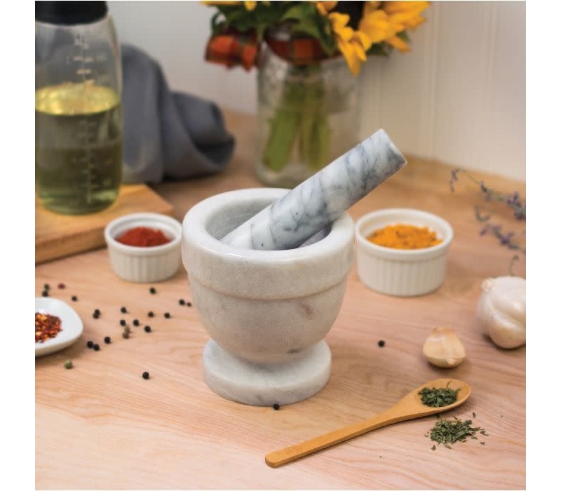 HIC Kitchen Mortar and Pestle Spice Herb Grinder- Marble