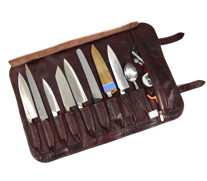 Boldric Leather 9 Pocket Knife Roll-  Brown